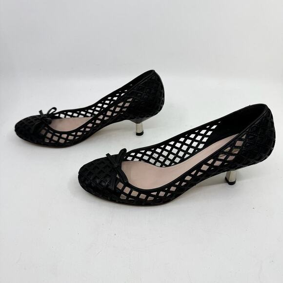 MIU MIU Black Laser-Cutout Ballet Kitten Heel Pumps - Picture 4 of 11